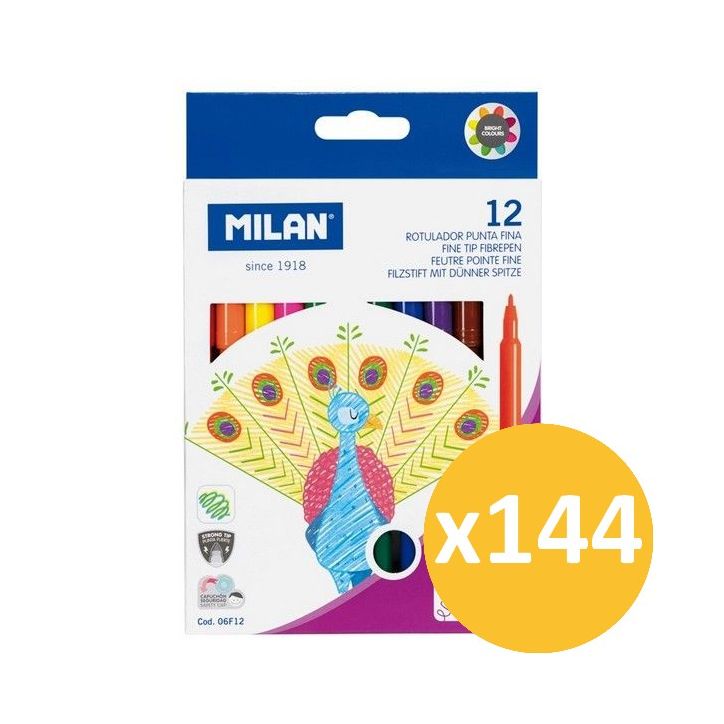 Pack scolaire remisé 144 étuis de 12 feutres fins MILAN