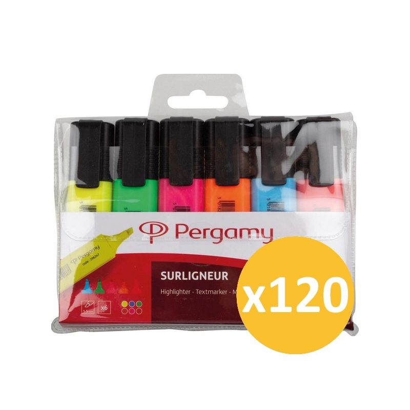 Pack scolaire remisé 120 étuis 6 surligneurs universels assortis
