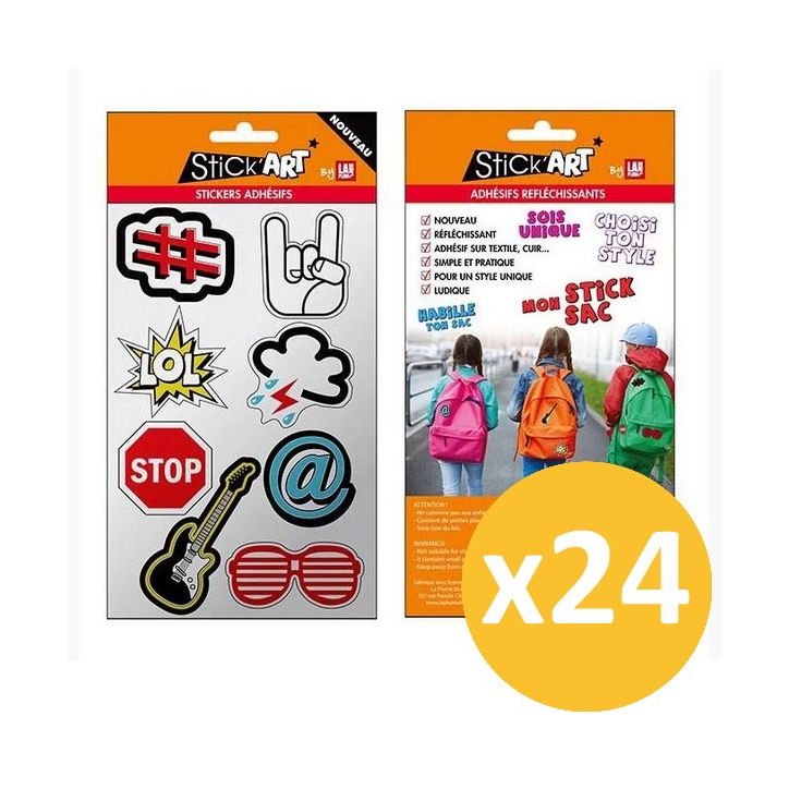 Pack de 24 planches de 8 stickers 3D réfléchissants pour sacs cartables