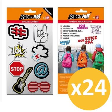 Pack de 24 planches de 8 stickers 3D réfléchissants pour sacs cartables