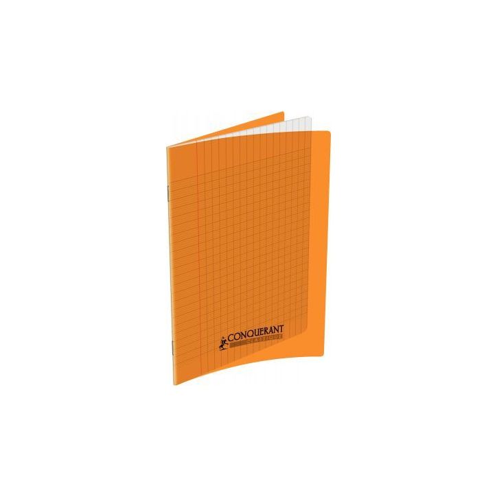 CONQUERANT C9 Cahier piqûre 17x22cm 32 pages 90g grands carreaux Séyès. Couverture polypropylène Orange