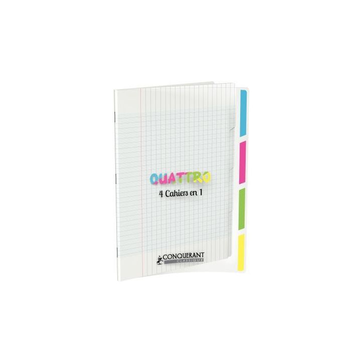 CONQUERANT C9 Cahier 4en1 agrafé 24x32cm 140 grands carreaux Séyès couverture polypro incolore