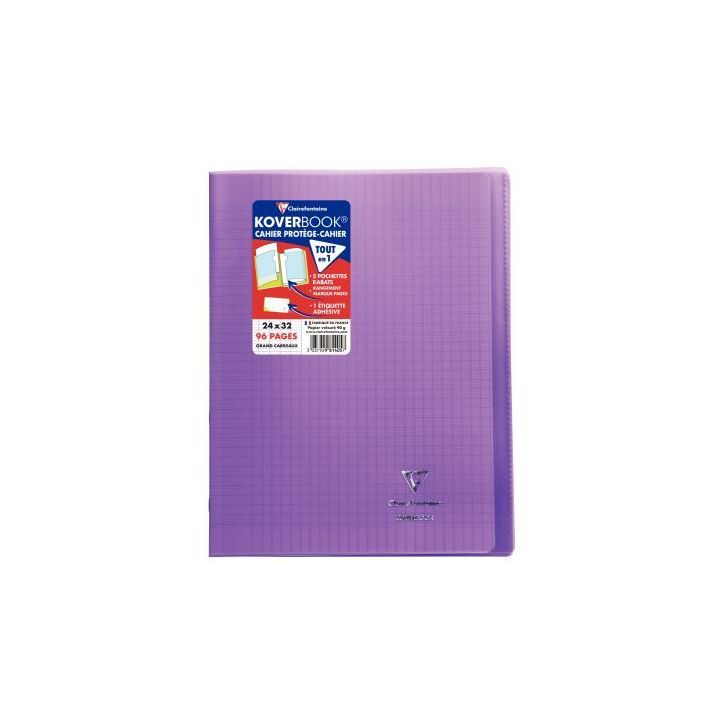 Piqûre 96 pages 24x32 cm KOVERBOOK, seyès 90g, couverture en polypropylène, violet 981405C CLAIREFONTAINE