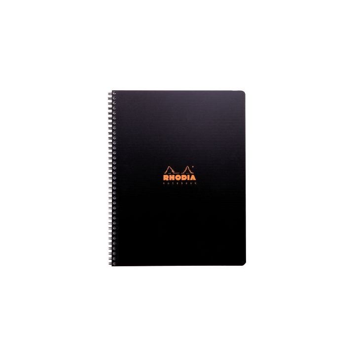 RHODIA Cahier spirale couverture Noire PP 22,5x29,7cm 160 pages 5x5 perforées 4 trous