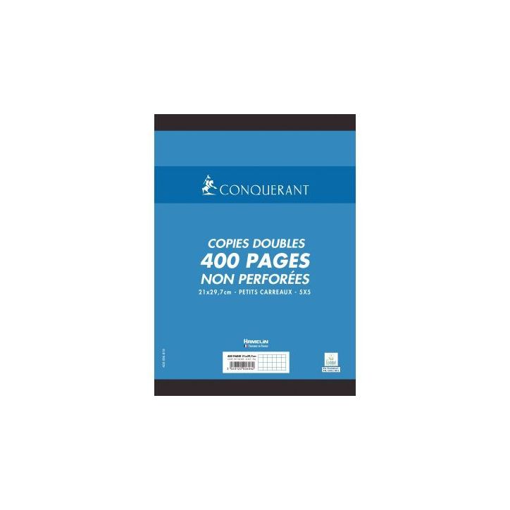 Sachet de 100 copies doubles non perforées format A4 (21 x 29,7 cm) quadrillé 5x5 70 g 100104884 CONQUERANT (...)