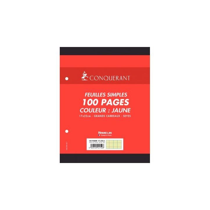 Sachet de 50 feuillets mobiles 17x22 cm seyès 80g, jaune 100104850 HAMELIN
