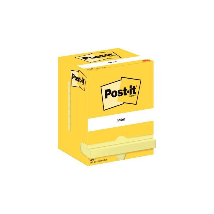 Lot de 12 blocs de 100 feuilles post-it notes jaune, 76 x 102 mm 23625 3M