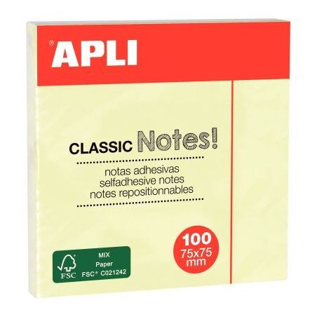 Achetez Bloc de 100 feuilles notes adhésives repositionnables, 75 x 75 mm, jaune 10975 APLI pas che..