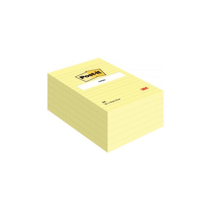 Lot de 6 Blocs de 100 feuilles post it notes repositionnables 102x152 mm Jaune ligné 23696 POST-IT 3M