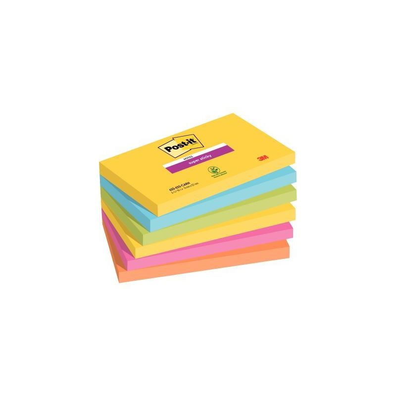 Achetez POST-IT Lots de 6 blocs Notes Super Sticky POST-IT® couleurs RIO 90 feuilles 76 x 127 mm pa..