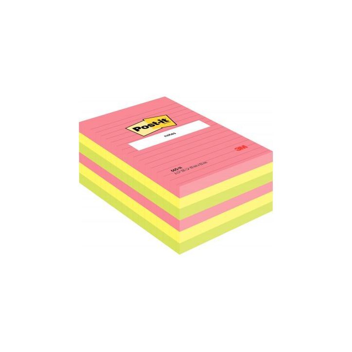 Lot de 6 blocs lignés de 100 feuilles Post-it, 102 x 152 mm, couleurs néon assorties 23849 POST-IT 3M