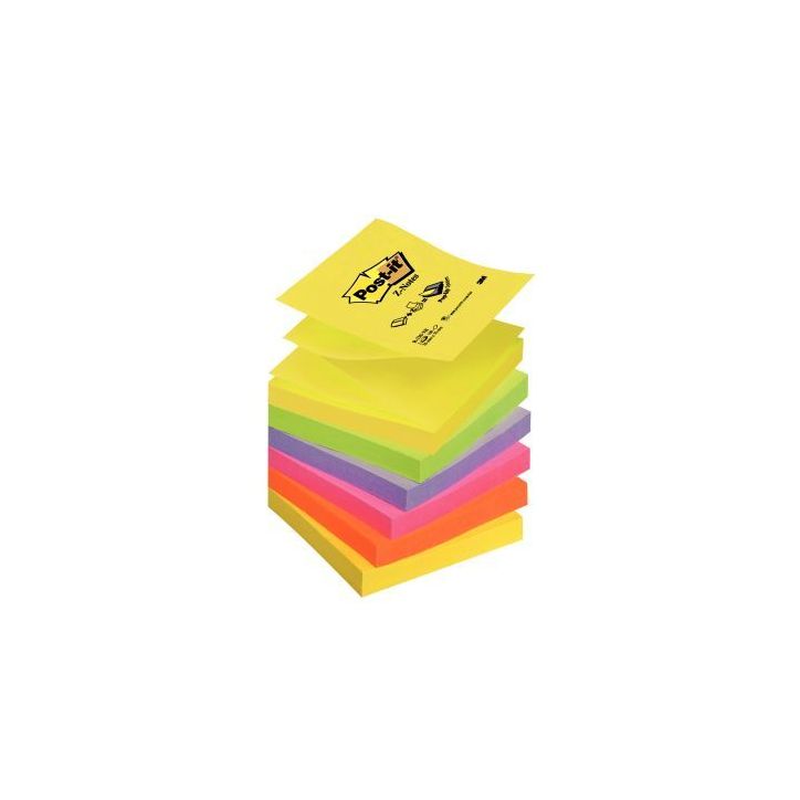 Lot de 6 blocs z-notes repositionnables 76 x 76 mm, couleurs néon assorties 59733 POST-IT 3M