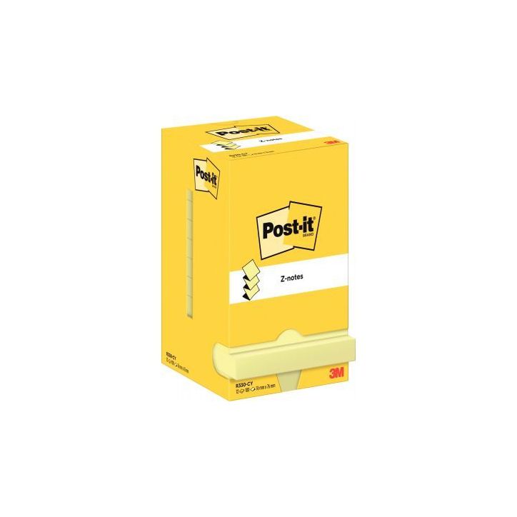 Lot de 12 blocs de 100 feuilles z-notes repositionnable 76 x 76 mm jaune 23730 3M