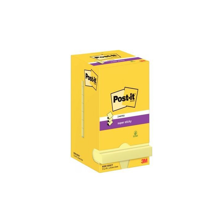 Lot de 12 blocs  de 90 feuilles Z-Notes Super Sticky post-it, 76x76 mm, couleur : jaune BP839 3M