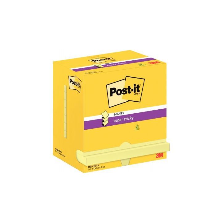 Lot de 12 blocs de 90 feuilles Z-Notes Super Sticky post-it, 76x127 mm, couleur : jaune BP840 3M