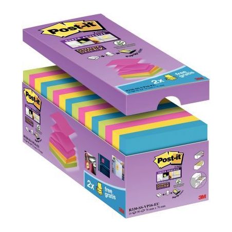 Achetez Pack de 16 blocs Znotes super sticky 76x76mm coloris assortis dont  2 gratuits BP889 POST-IT..