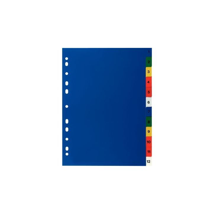 Jeu de 12 intercalaires numériques en polypropylène de couleur. Format 21x29,7 cm touches imprimées 1007450(...)
