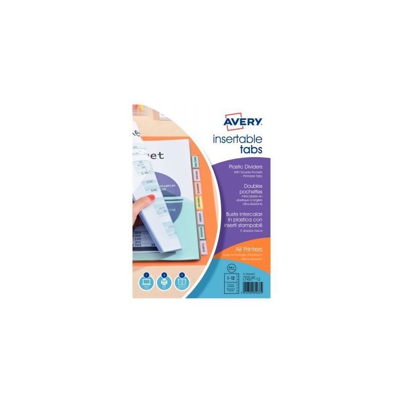 Achetez Jeu de 12 intercalaires à onglets personnalisables en polypropylène + doubles pochettes 05..