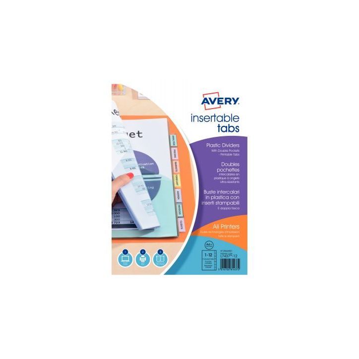 Jeu de 12 intercalaires à onglets personnalisables en polypropylène + doubles pochettes 05624501 AVERY
