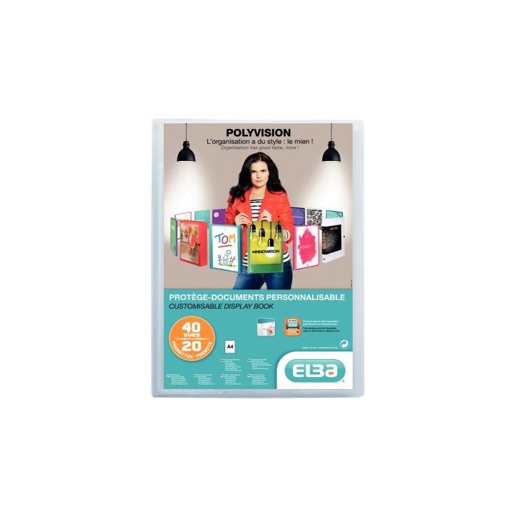 Protège-documents personnalisable POLYVISION 40 vues, pour format A4 21x29,7 cm, incolore 100206088 HAMELIN