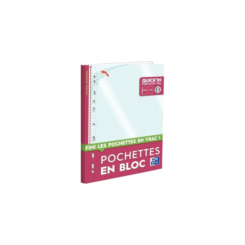 Achetez OXFORD Bloc de 40 pochettes perforées Quick' In A4 en polypropylène 9/100e lisse incolore ..