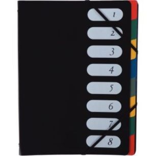 Achetez Trieur en polypropylène 8 compartiments, fermeture par élastiques, couverture coloris noir..