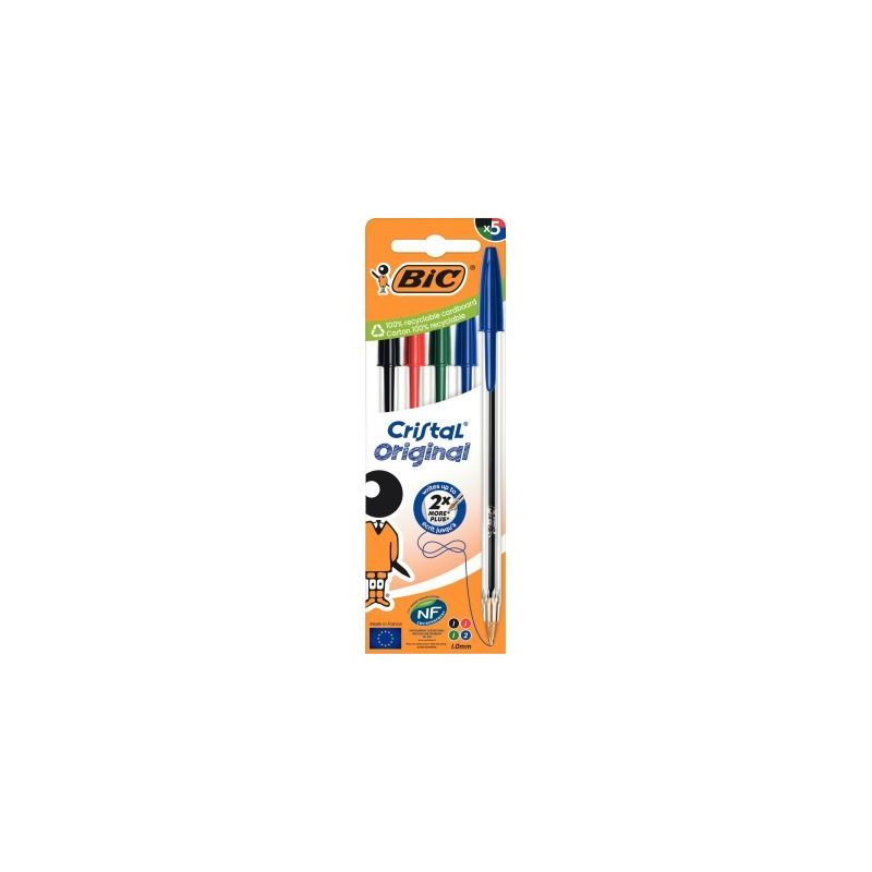 Achetez Blister de 5 stylos bille Cristal assortis 516346 CRISTAL BIC pas cher sur Ma Rentrée Scola..