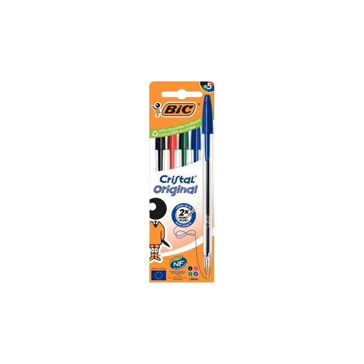 Blister de 5 stylos bille Cristal assortis 516346 CRISTAL BIC
