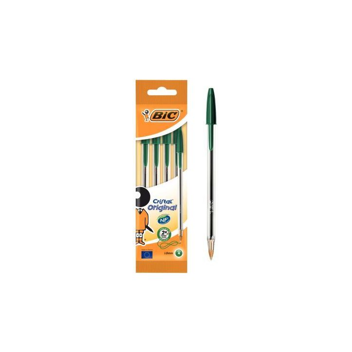 Blister de 4 stylos bille Cristal pointe moyenne verts 516334 CRISTAL BIC