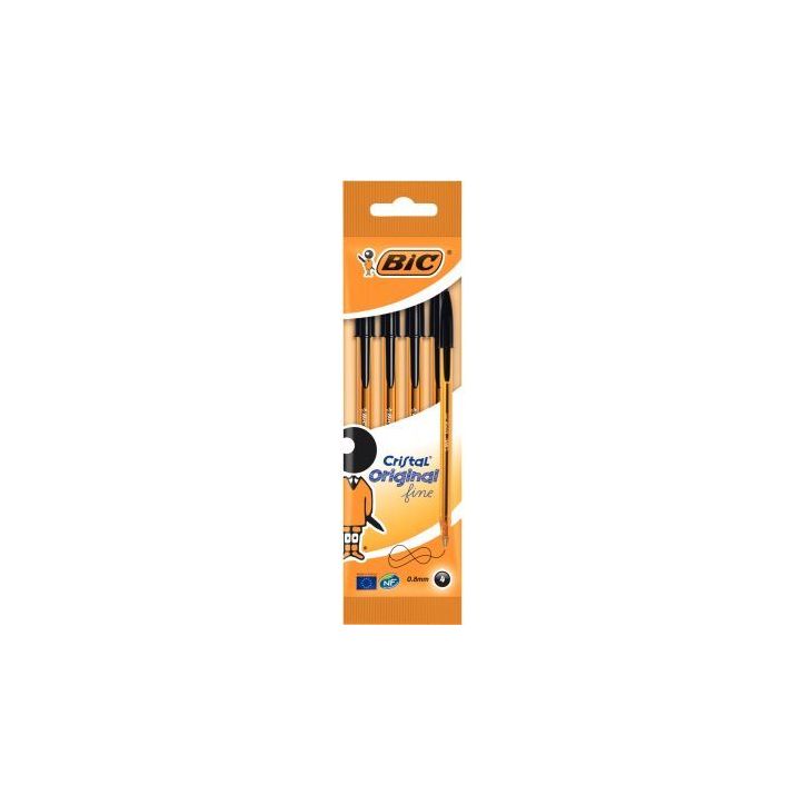 Blister de 4 stylos bille Cristal pointe fine noirs 516339 CRISTAL BIC