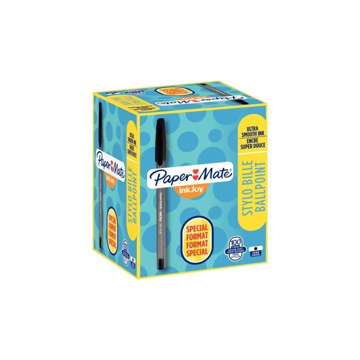 PAPERMATE Boîte 100 Stylos bille capuchon INKJOY moyen Noir S0977410