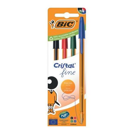 Achetez Boîte de 4 stylos bille Cristal pointe fine assortis 516340 CRISTAL BIC pas cher sur Ma Ren..