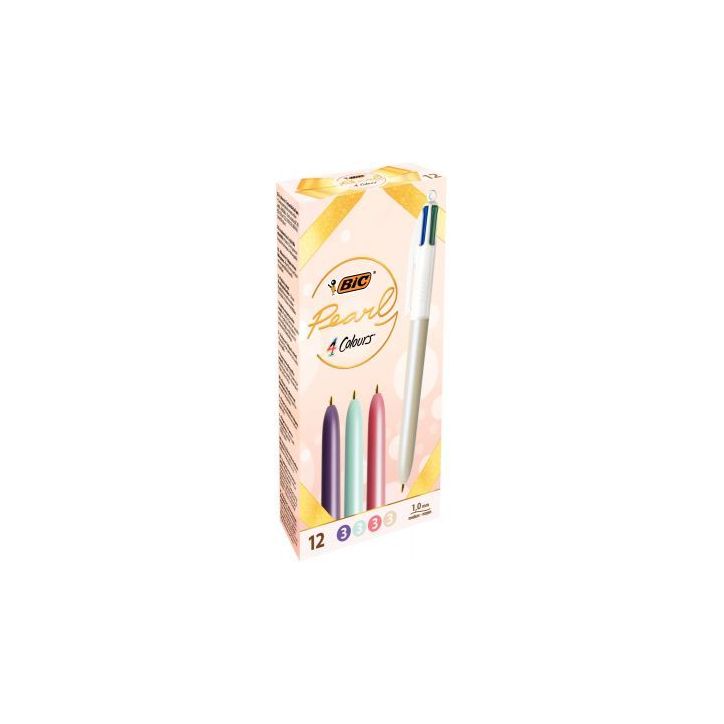 Boîte 12 stylos 4 couleurs Pearl assortis 522514