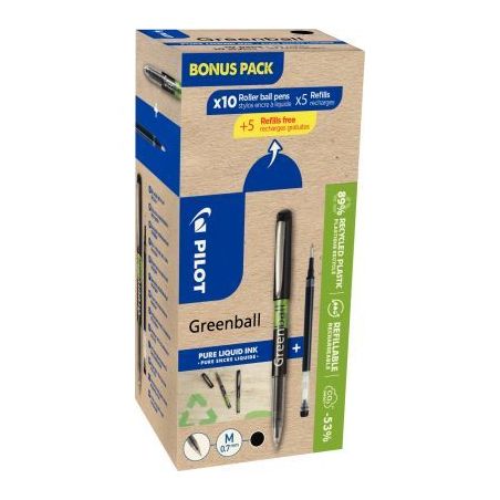 Achetez Pack de 10 rollers Greenball noirs + 10 recharges noires WLT424741 PILOT pas cher sur Ma Ren..