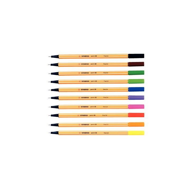 STABILO point 88 stylo-feutre pointe fine (0,4 mm) - Etui de 10 stylo-feutres - Coloris assortis