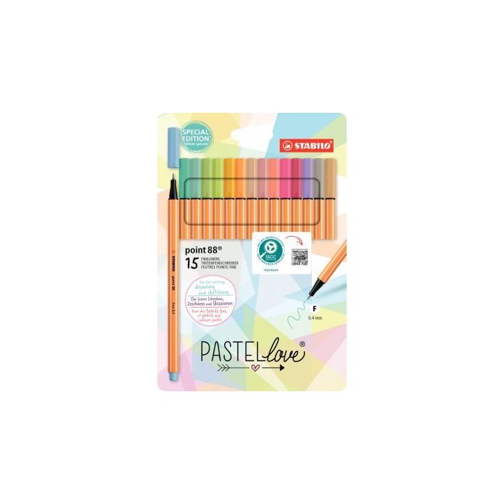 Blister de 15 feutres Point 88 pastels F59508 STABILO