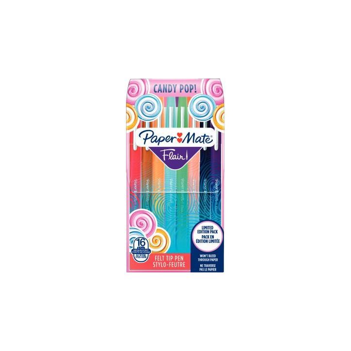 PAPERMATE Pochette de 16 Stylos feutres Flair Original Candy Pop, pointe 0,4mm