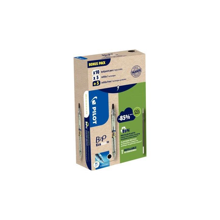 Greenpack de 10 stylos noirs + 10 recharges Ecoball noires 3131910586562 PILOT