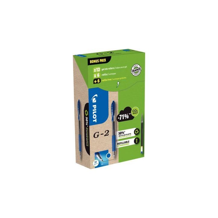 Greenpack 12 stylos bleus + 12 recharges G2 bleues 3131910556183 PILOT