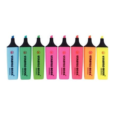 Achetez STABILO BOSS ORIGINAL surligneur pointe biseautée - Pochette de 8 surligneurs fluo - Colori..