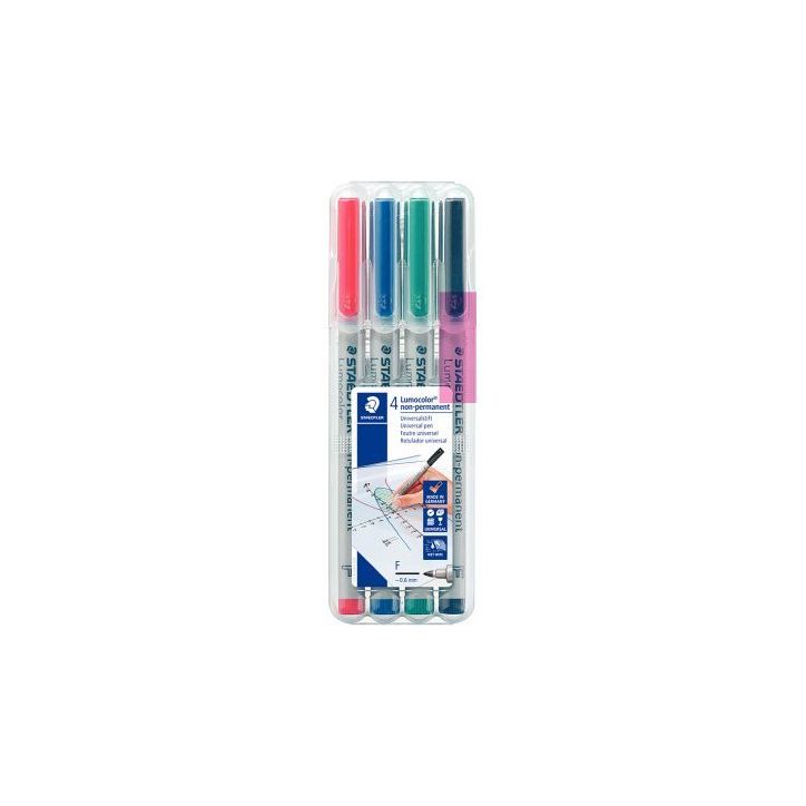 STAEDTLER Pochette de 4 feutres pour rétroprojection pointe fine encre soluble coloris assortis LUMOCOLOR