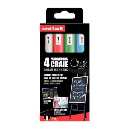 Achetez UNI-BALL Pochette 4 marqueurs craie CHALK. Pointe conique 1,8-2,5mm. Coloris Blanc,Vert Fluo..