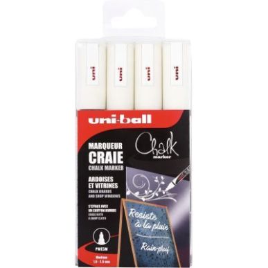 Achetez Boîte de 4 marqueurs craie Chalk blanc PWE5M/4 PF BL UNIBALL pas cher sur Ma Rentrée Scola..