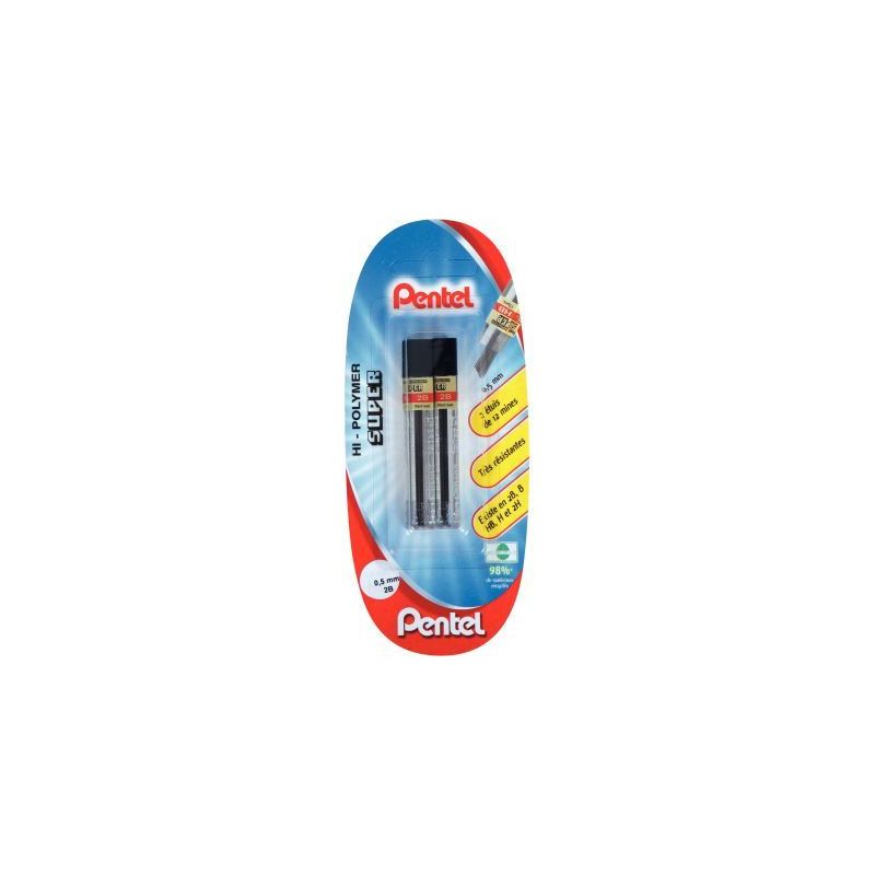 Achetez Blister de 2 étuis de 12 mines Hi-Polymer 0,5mm 2B 212022 PENTEL pas cher sur Ma Rentrée S..