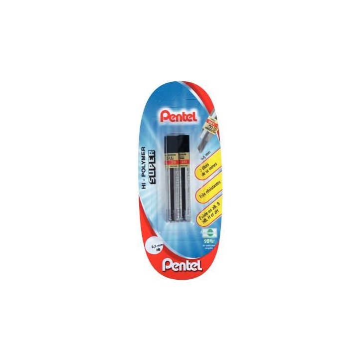 Blister de 2 étuis de 12 mines Hi-Polymer 0,5mm 2B 212022 PENTEL