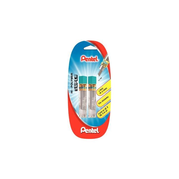 Blister de 2 étuis de 12 mines Hi-Polymer 0,7mm 2B 212722 PENTEL