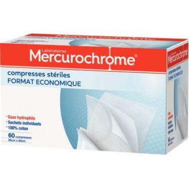 Achetez Boite de 60 compresses stériles 20x20cm 050455 MERCUROCHROME pas cher sur Ma Rentrée Scola..