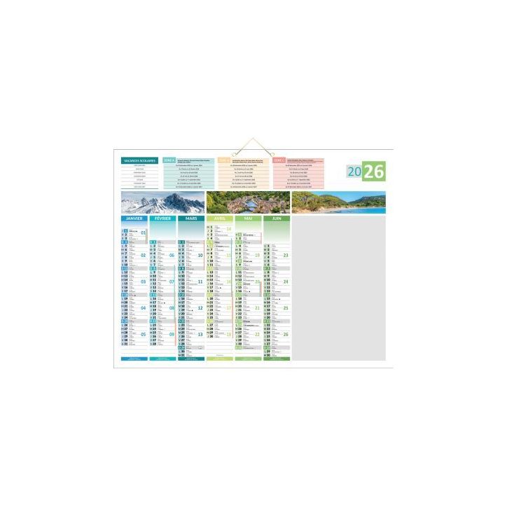 Calendrier 6 mois sur chaque face 4 saisons effaçable 43 x 55 cm PAPSAISONSEFF BOUCHUT GRANDREMY