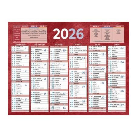 Achetez Calendrier semestriel 6 mois par face 13,5x17,5cm rouge PAP205R pas cher sur Ma Rentrée Sco..