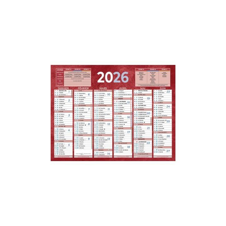 Calendrier semestriel 6 mois par face 13,5x17,5cm rouge PAP205R